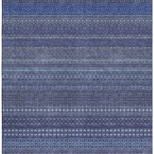 5' X 8' Navy Blue And Ivory Striped Washable Area Rug With UV Protection