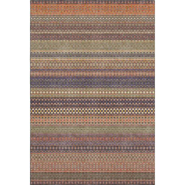 10' X 14' Rust And Purple Striped Washable Area Rug With UV Protection