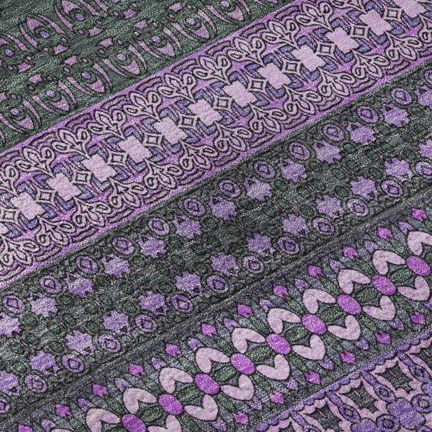 10' X 14' Purple And Ivory Striped Washable Area Rug With UV Protection