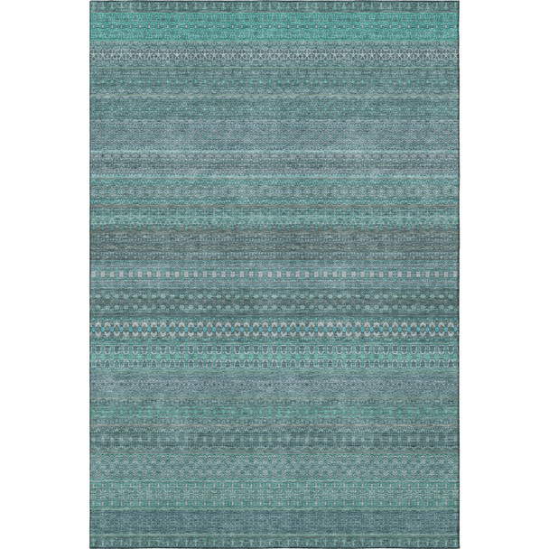 3' X 5' Turquoise And Ivory Striped Washable Area Rug With UV Protection