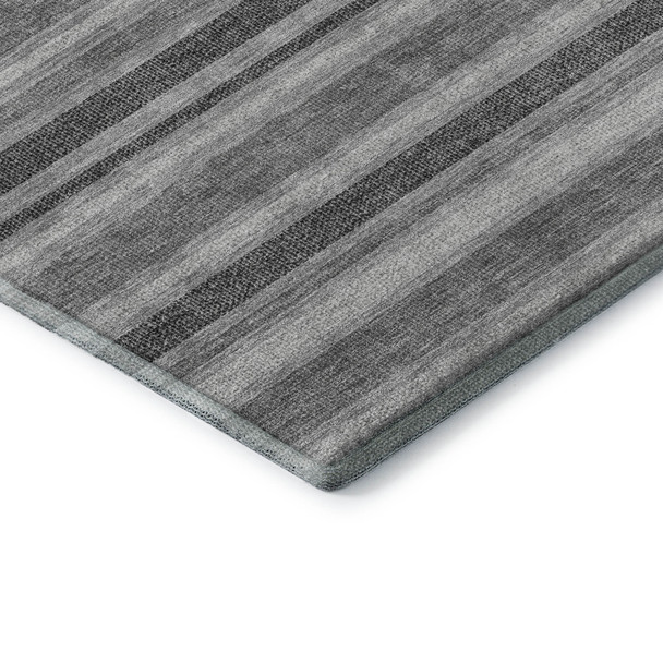 3' X 5' Silver And Gray Striped Washable Area Rug With UV Protection