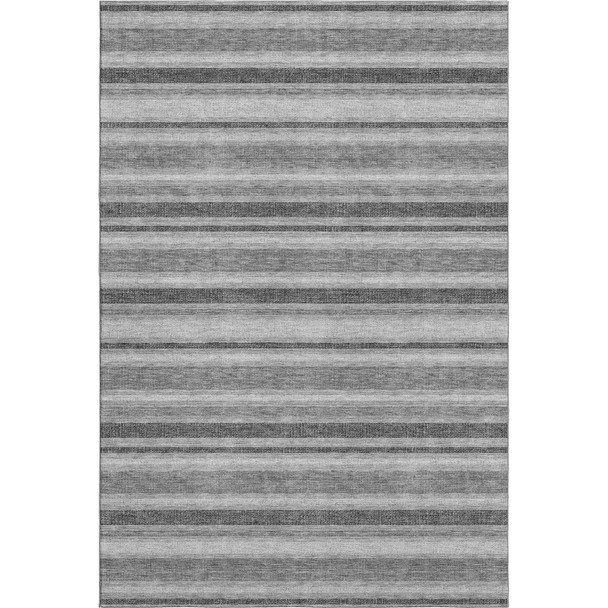 8' X 10' Silver And Gray Striped Washable Area Rug With UV Protection