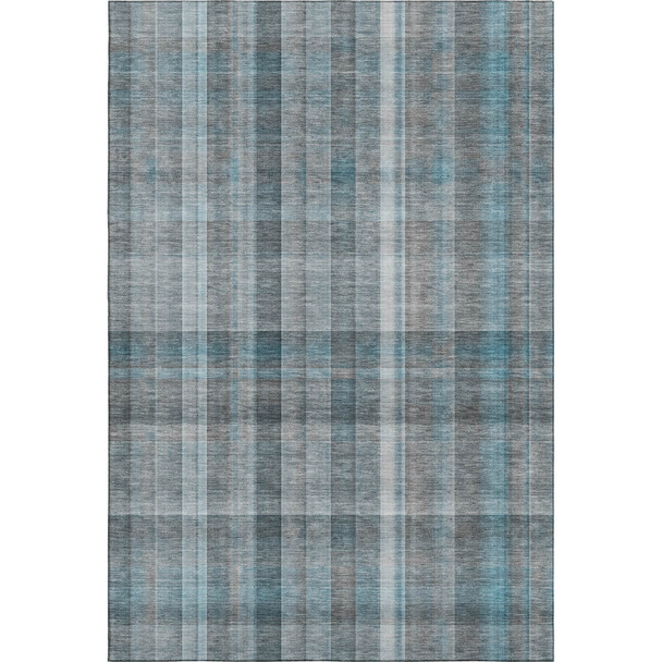 5' X 8' Teal And Ivory Plaid Washable Area Rug With UV Protection