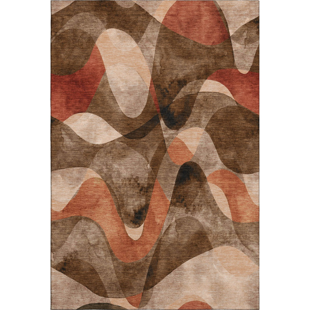 10' X 14' Chocolate Beige And Copper Abstract Washable Area Rug With UV Protection