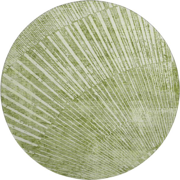 8' Sage And Ivory Geometric Washable Round Rug With UV Protection
