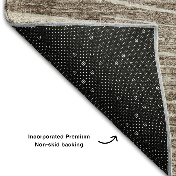 3' X 5' Taupe And Ivory Geometric Washable Area Rug With UV Protection