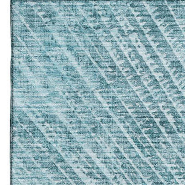 3' X 5' Teal And Ivory Geometric Washable Area Rug With UV Protection