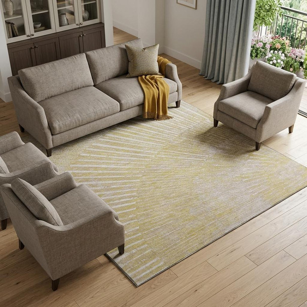 10' X 14' Wheat And Beige Geometric Washable Area Rug With UV Protection