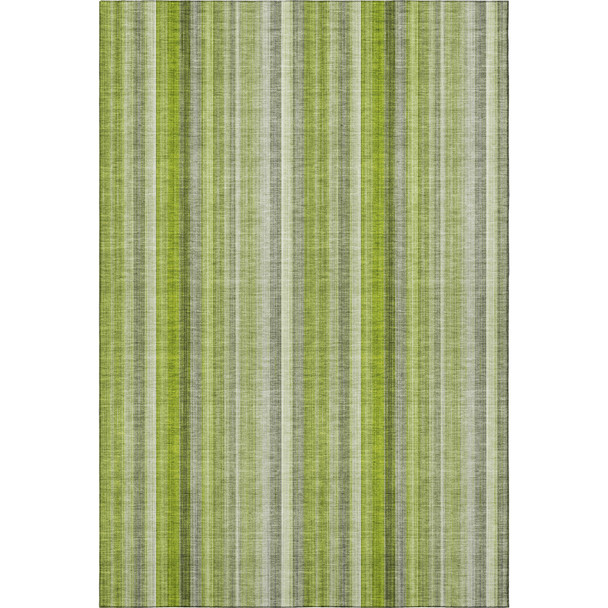 8' X 10' Green And Ivory Striped Washable Area Rug With UV Protection