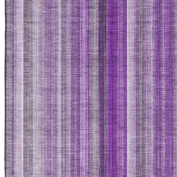 9' X 12' Purple And Ivory Striped Washable Area Rug With UV Protection