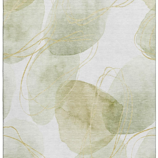 3' X 5' Green Gold And Ivory Abstract Washable Area Rug With UV Protection