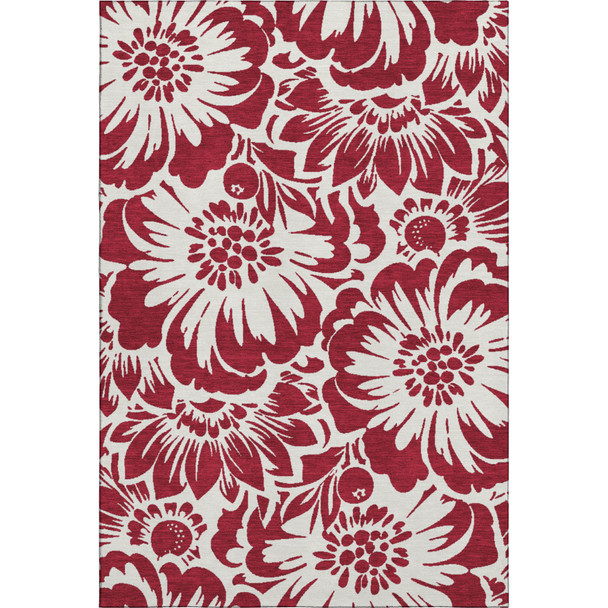 9' X 12' Burgundy And Ivory Floral Washable Area Rug With UV Protection
