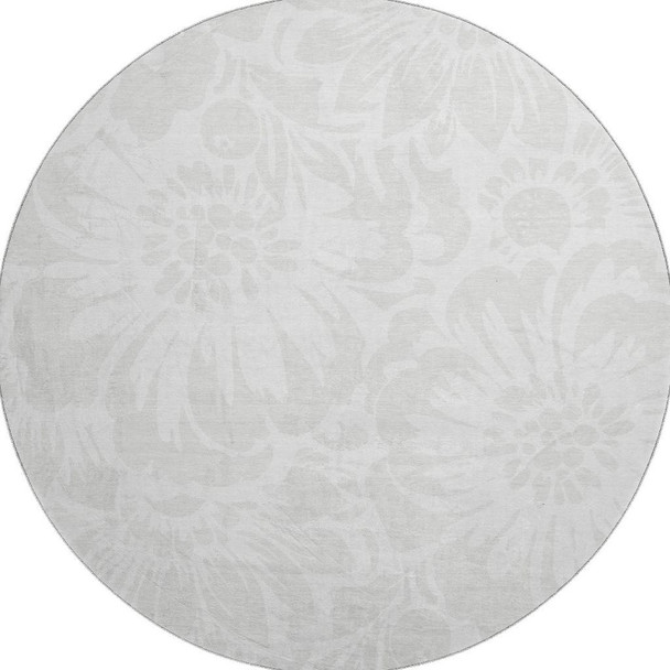 8' Ivory And Cream Floral Washable Round Rug With UV Protection