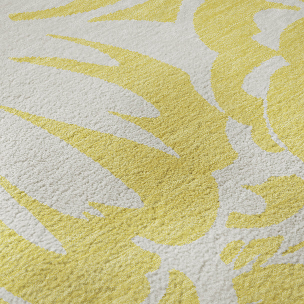 8' Yellow And Ivory Floral Washable Round Rug With UV Protection