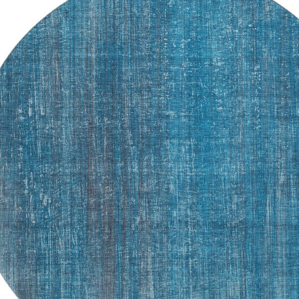 8' Blue And Gray Striped Washable Round Rug With UV Protection