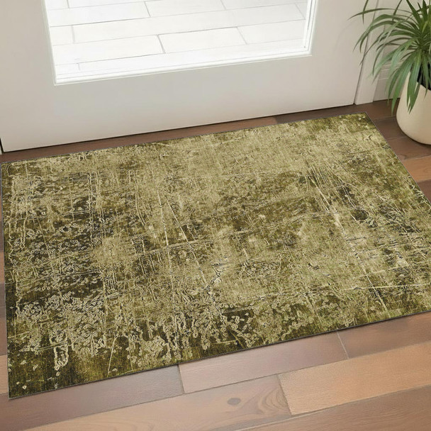 3' X 5' Brown And Ivory Abstract Washable Area Rug With UV Protection