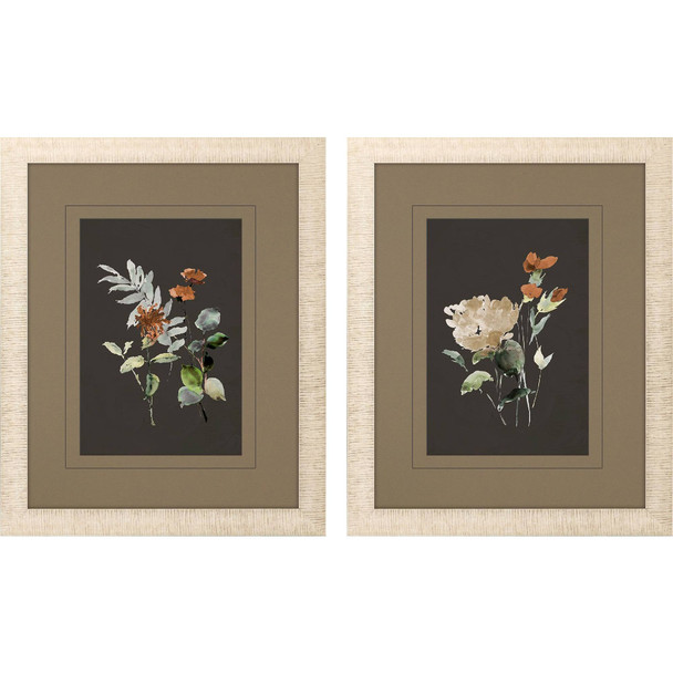 Set Of Two Elegant Wildflowers Distressed Gold Framed Wall Art