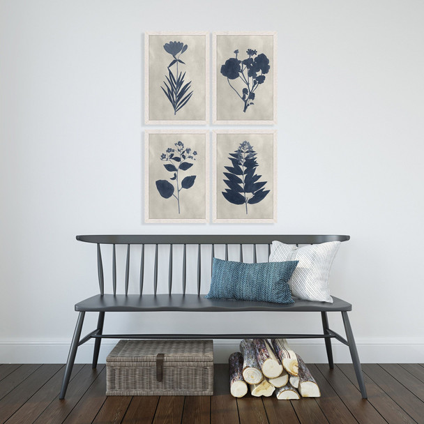 Set Of Four Pressed Flower I Distressed White Framed Wall Art