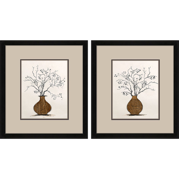 Set Of Two Branches in Urn Black Framed Wall Art