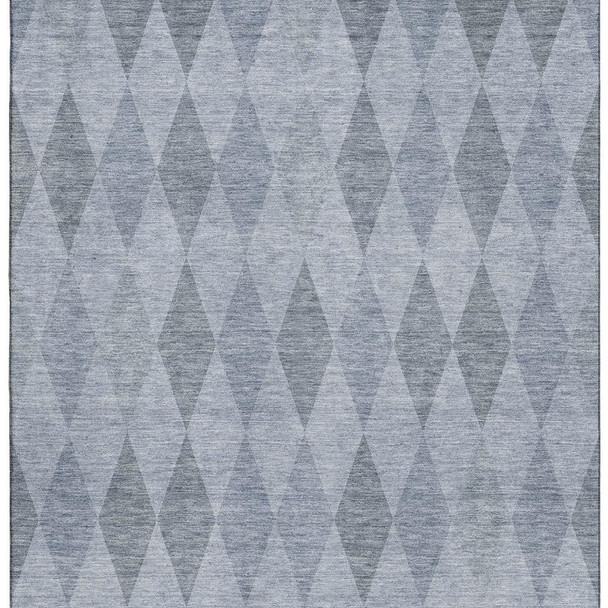 5' X 8' Denim Blue And Ivory Geometric Washable Area Rug With UV Protection