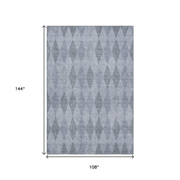 9' X 12' Denim Blue And Ivory Geometric Washable Area Rug With UV Protection