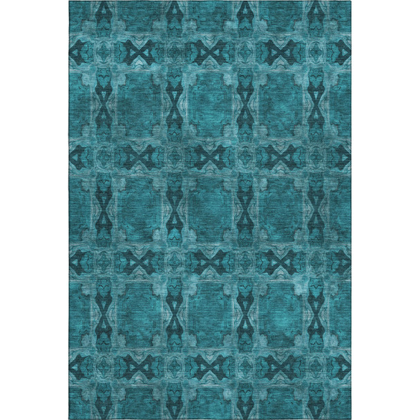 10' X 14' Teal And Gray Floral Medallion Washable Area Rug With UV Protection
