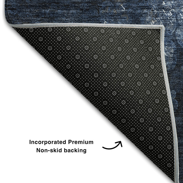 8' X 10' Blue And Ivory Abstract Washable Area Rug With UV Protection