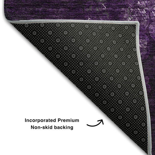 9' X 12' Purple And Ivory Abstract Washable Area Rug With UV Protection
