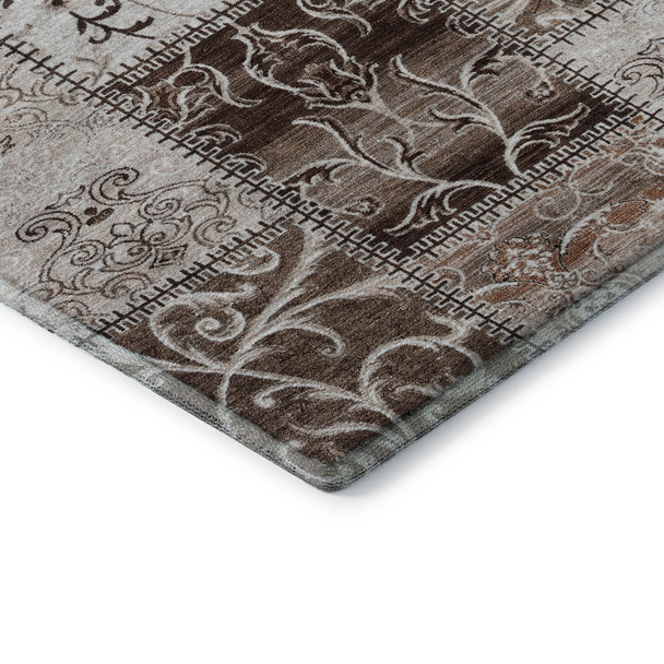 5' X 8' Beige And Ivory Patchwork Distressed Washable Area Rug With UV Protection