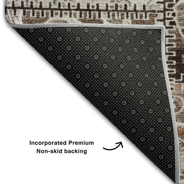 8' X 10' Beige And Ivory Patchwork Distressed Washable Area Rug With UV Protection