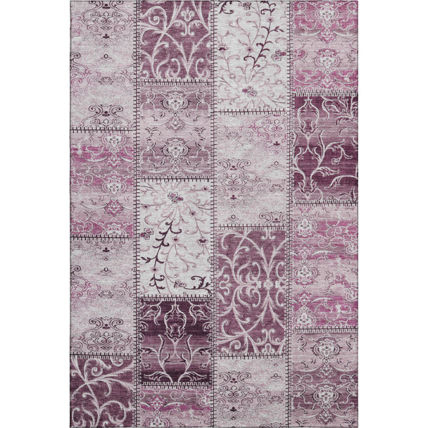 9' X 12' Burgundy And Ivory Patchwork Distressed Washable Area Rug With UV Protection