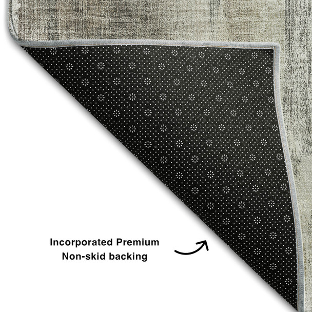 3' X 5' Taupe And Ivory Abstract Washable Area Rug With UV Protection