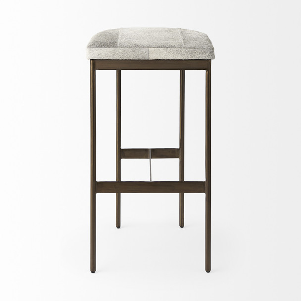 35" Gold Leather and Metal Backless Bar Chair