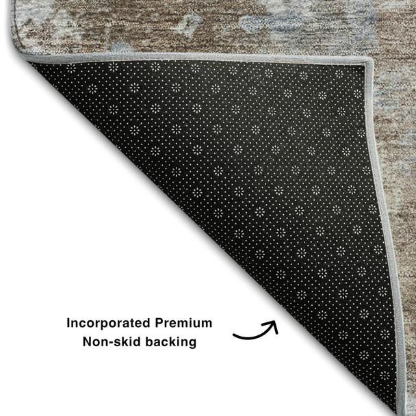 10' X 14' Brown And Ivory Abstract Washable Area Rug With UV Protection