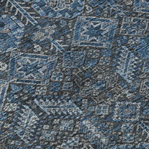 5' X 8' Blue And Ivory Tribal Washable Area Rug With UV Protection