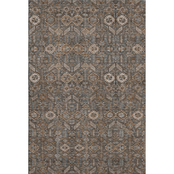 5' X 8' Chocolate And Gray Tribal Washable Area Rug With UV Protection