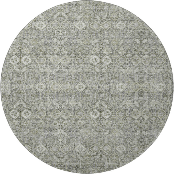 8' Gray And Ivory Tribal Washable Round Rug With UV Protection