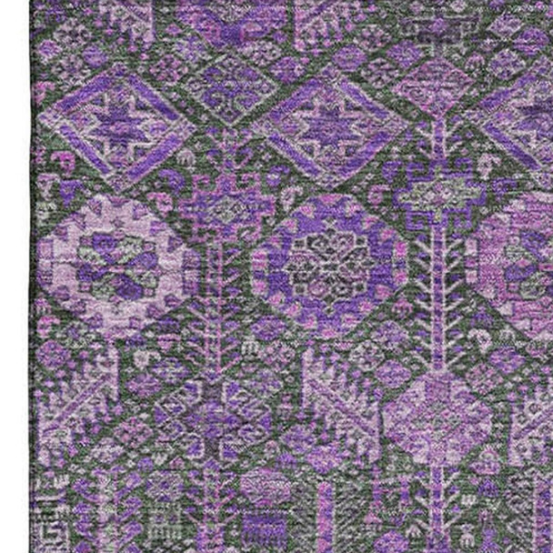 10' X 14' Purple And Ivory Tribal Washable Area Rug With UV Protection