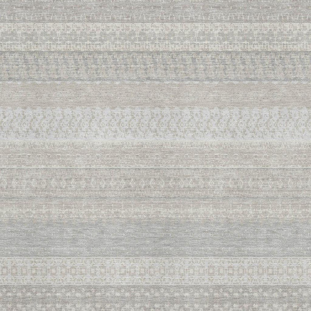 8' X 10' Ivory And Beige Striped Washable Area Rug With UV Protection