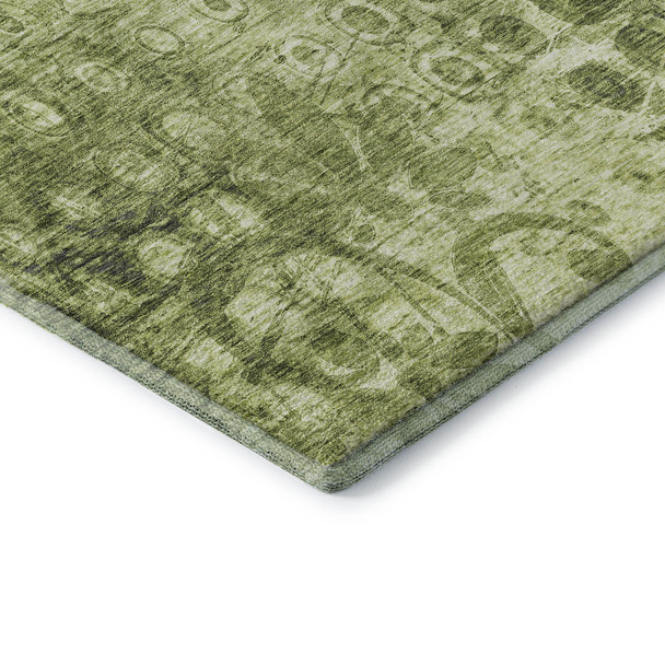 8' X 10' Olive Green And Ivory Ikat Washable Area Rug With UV Protection