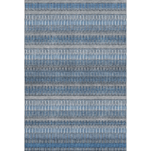3' X 5' Blue And Ivory Striped Washable Area Rug With UV Protection