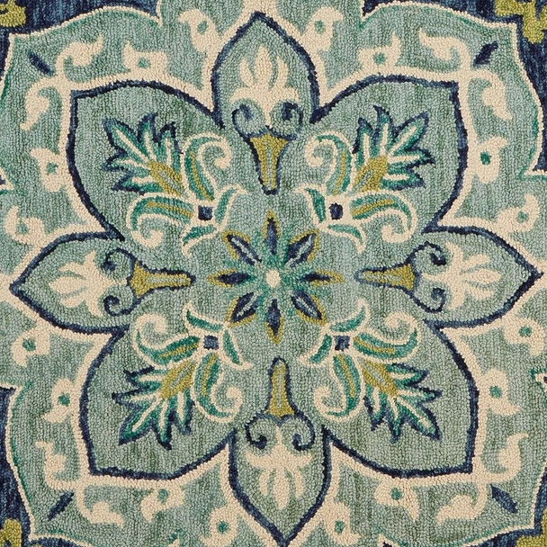 4' Blue And Green Wool Geometric Hand Tufted Round Rug
