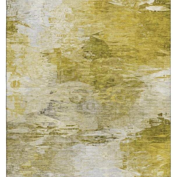 8' X 10' Gold And Ivory Abstract Washable Area Rug With UV Protection