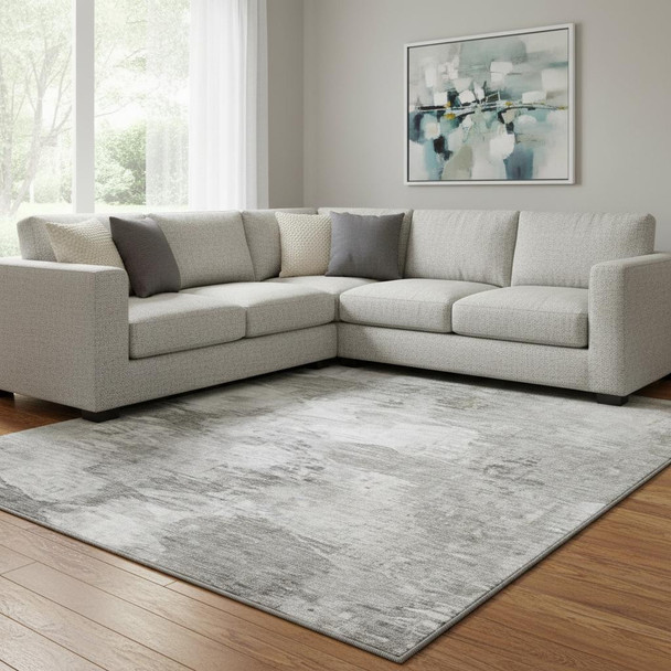 10' X 14' Beige And Ivory Abstract Washable Area Rug With UV Protection