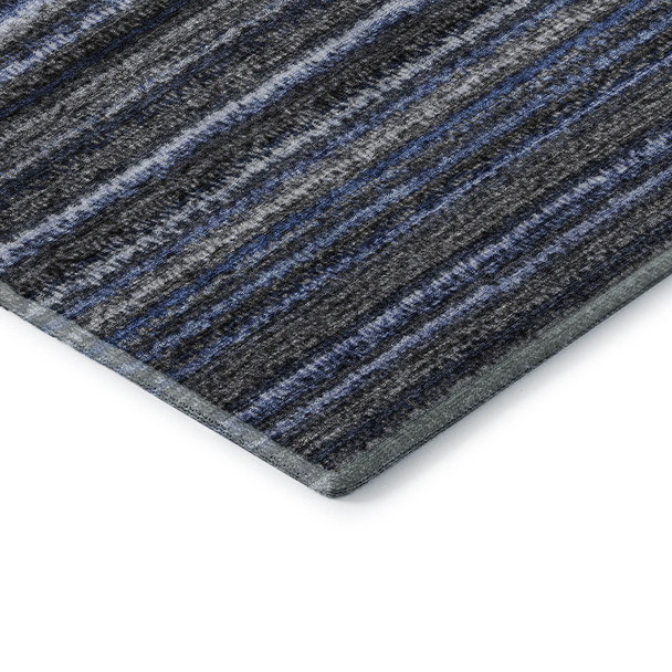 3' X 5' Blue And Gray Striped Washable Area Rug With UV Protection