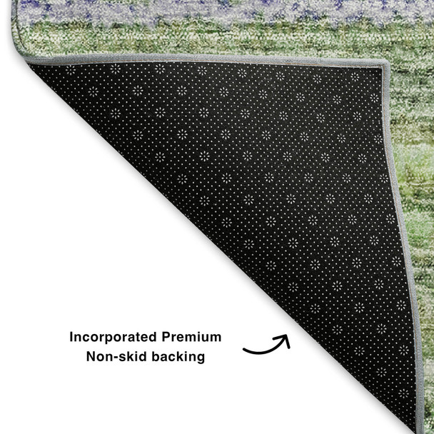 10' X 14' Green And Blue Striped Washable Area Rug With UV Protection