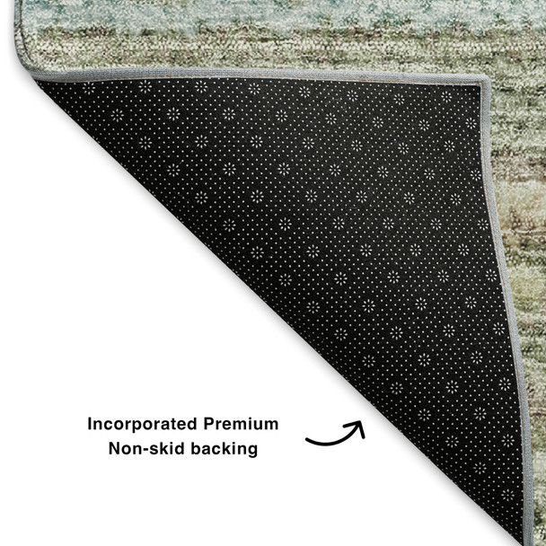 8' Sage And Ivory Striped Washable Round Rug With UV Protection