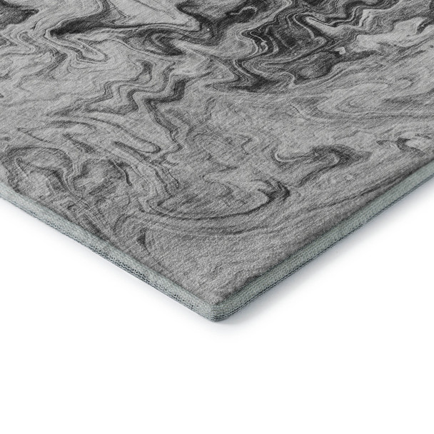5' X 8' Gray And Ivory Abstract Washable Area Rug With UV Protection