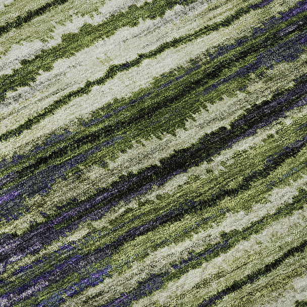 5' X 8' Purple Green And Ivory Striped Washable Area Rug With UV Protection
