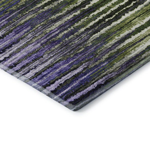 10' X 14' Purple Green And Ivory Striped Washable Area Rug With UV Protection